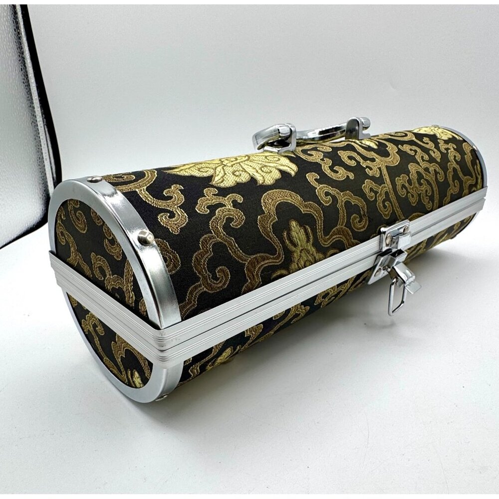Primeware Inc. Wine Purse Carrier Black Tapestry and Gold With Wine Cork Screw
